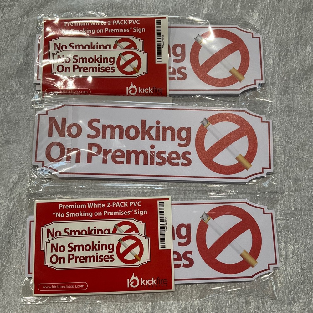 Lot of 3 Kickfire No Smoking On Premises PVC Signs 6 Total Business Commercial